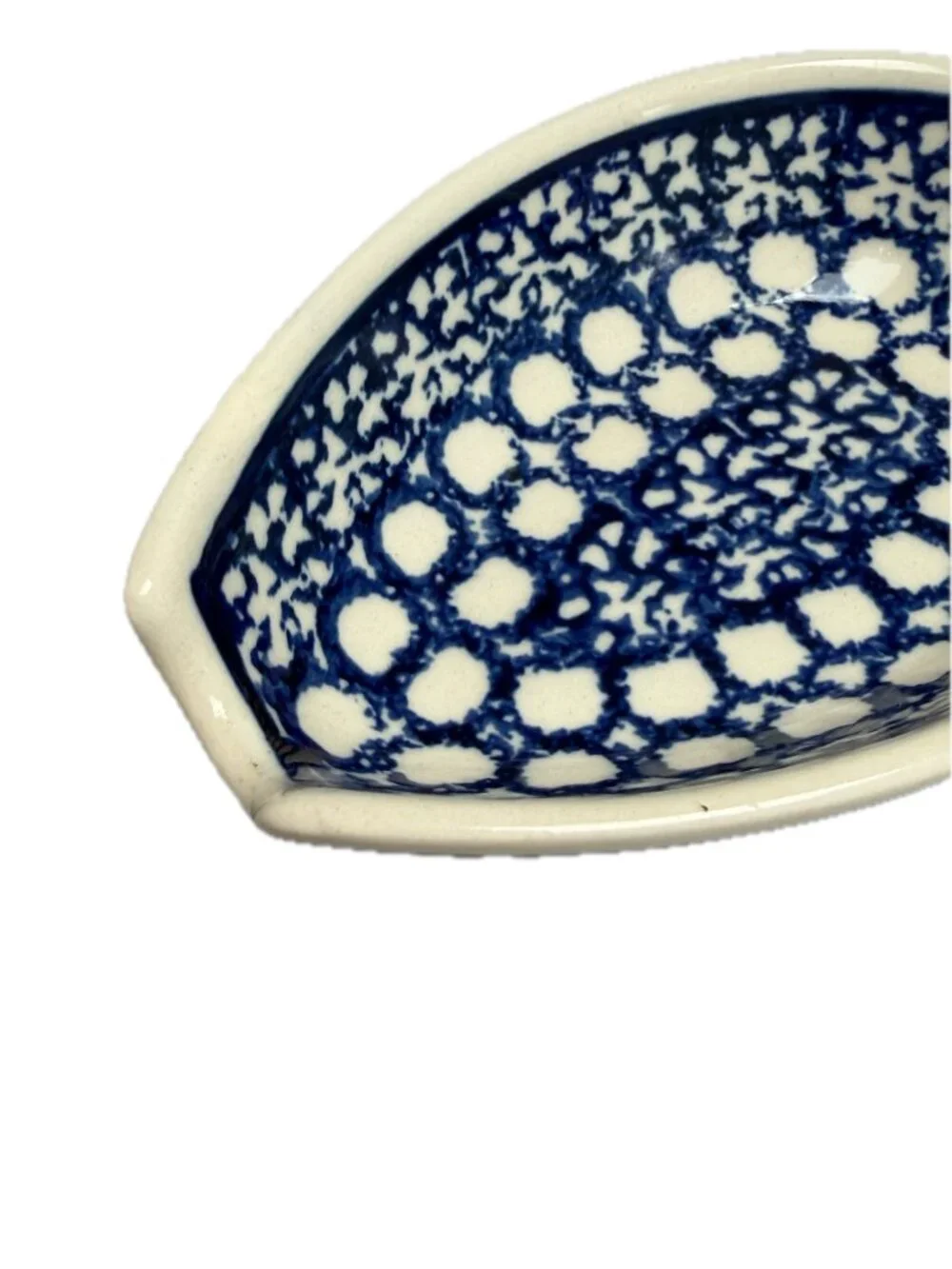 Made in Portugal Navy Blue Floral Dot Polish Pottery Spoon Rest Dish Countertop